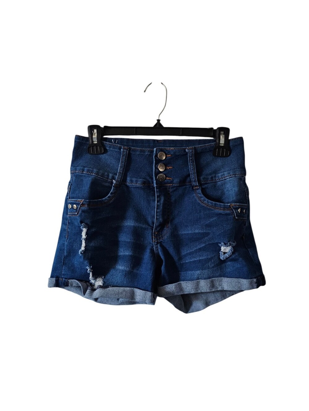 Always Friday High Waisted Distressed Denim Shorts Cuffed 3 Button Fly Size 11